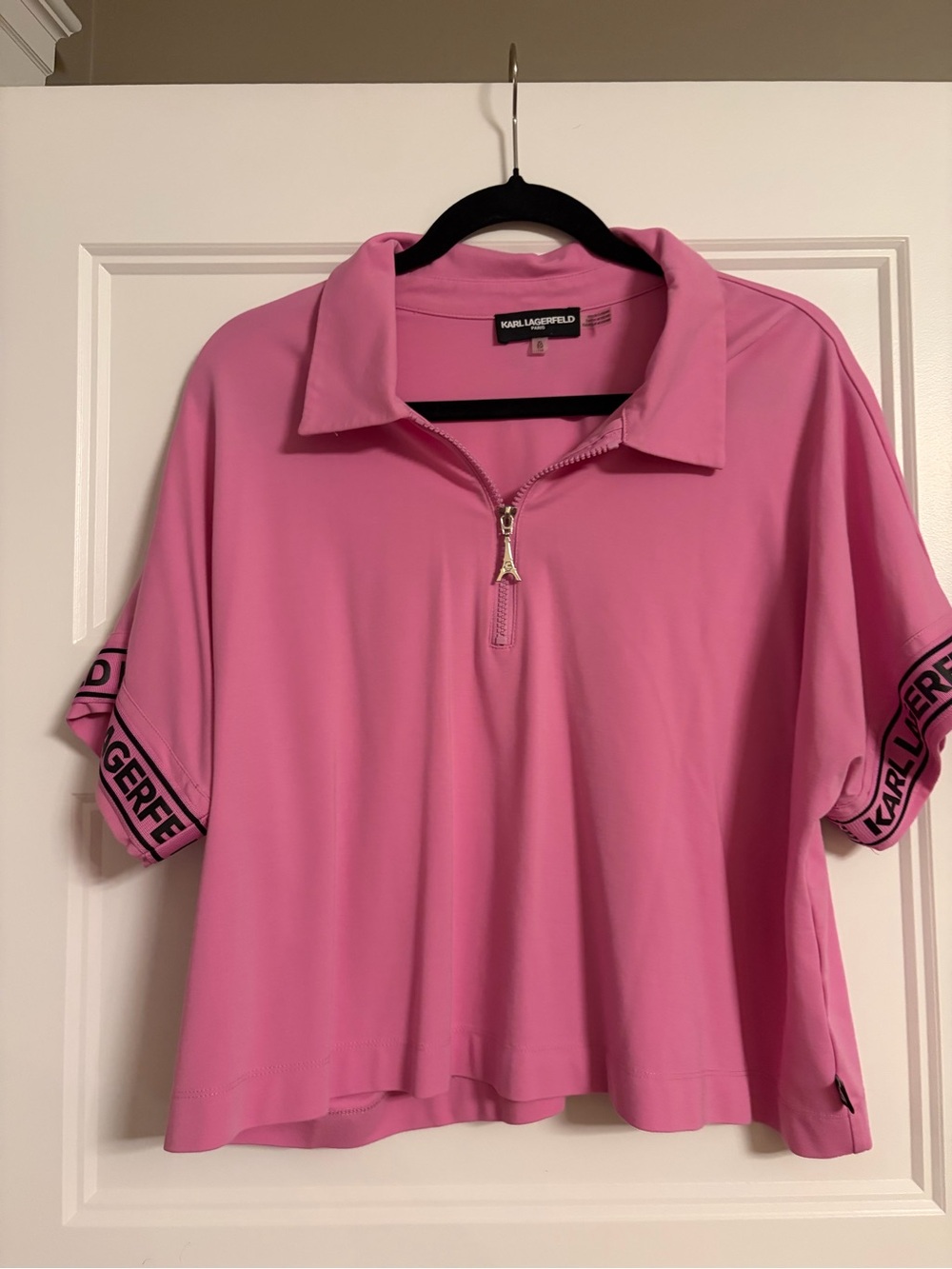 Karl Lagerfeld Bright Pink Half-Zip Collared Top